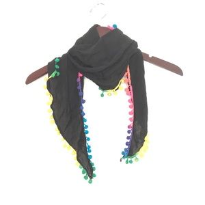 Black and rainbow scarf with Pom poms